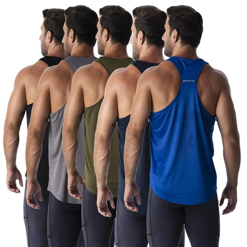 Men's Sleeveless Sports Vest - 3/5 Pack, Cool-Dry Training Y-Back T-Shirt for Enhanced Athletic Performance
