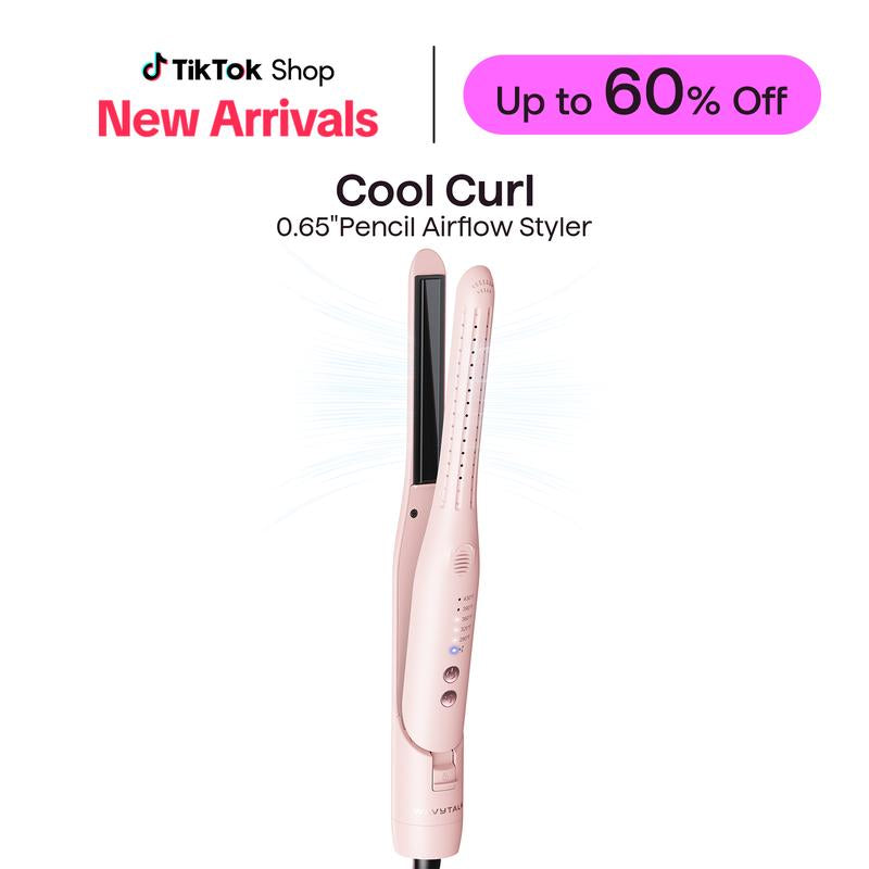 Wavytalk Cool Curl Pencil Airflow Styler - 0.65" Slim Barrel Curling Iron & Flat Iron with 360° Cool Airflow, 5 Temp Settings for Root Lift (Heat-Safe Design)
