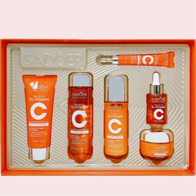 SADOER Vitamin C Skin Care Set with Cleanser, Toner, Face Serum, Face Cream, and Eye Cream, Face Lotion,Skin Care Products for Teenage Girls, Gentle Skin Cleaning & Care Travel Size Kit Daily