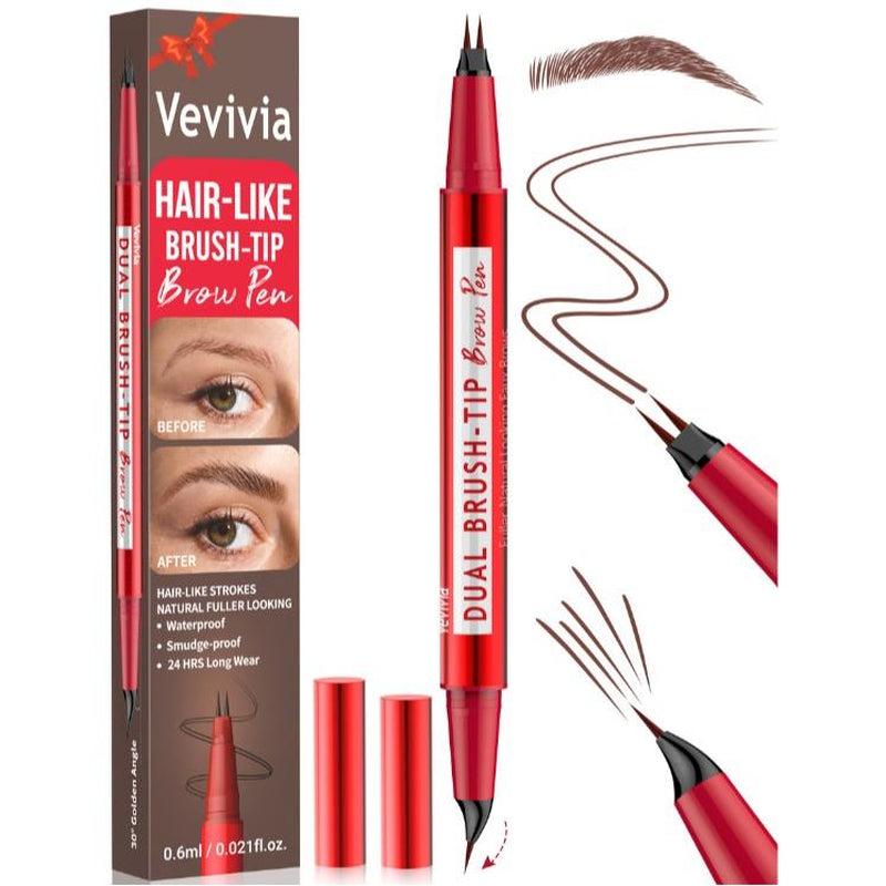 Vevivia Professional Eyebrow Pencils for Women - Dual-Brush-Tip & Curved Tip for Natural, Fuller-Looking Brows with Precise Hair-Like Strokes for All Brow Types, Long-Lasting Makeup