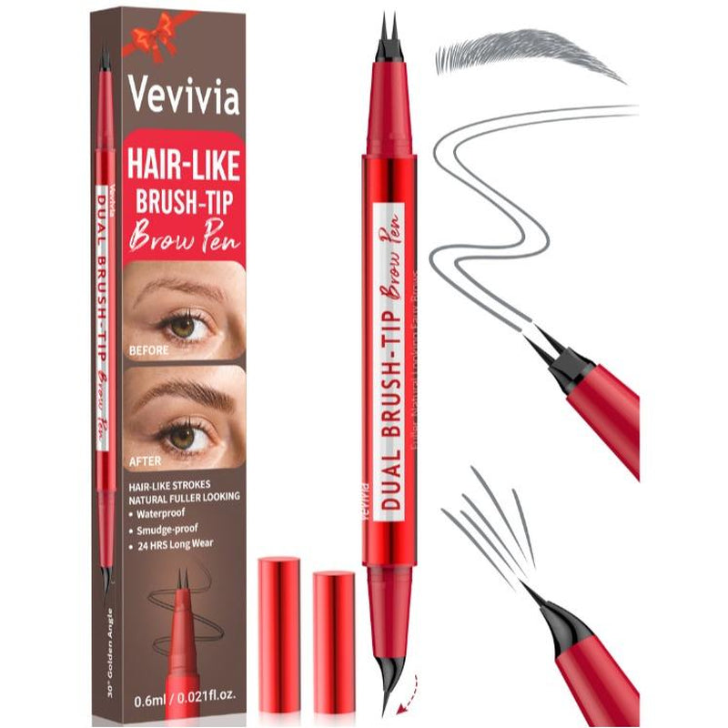 Vevivia Professional Eyebrow Pencils for Women - Dual-Brush-Tip & Curved Tip for Natural, Fuller-Looking Brows with Precise Hair-Like Strokes for All Brow Types, Long-Lasting Makeup