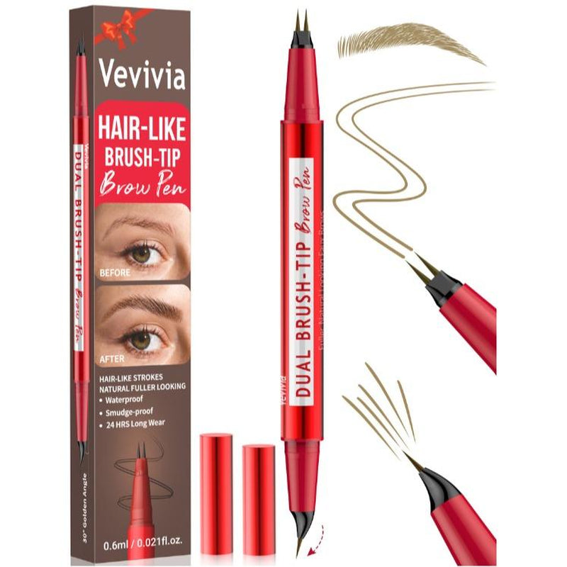Vevivia Professional Eyebrow Pencils for Women - Dual-Brush-Tip & Curved Tip for Natural, Fuller-Looking Brows with Precise Hair-Like Strokes for All Brow Types, Long-Lasting Makeup