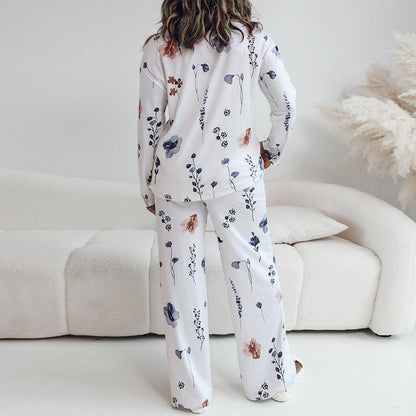 Chicme Women's Floral Print Round Neck Long Sleeve Top and Casual Floral Pants Set with Pockets