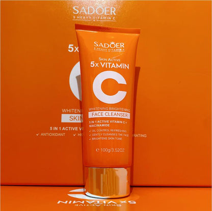 SADOER Vitamin C Skin Care Set with Cleanser, Toner, Face Serum, Face Cream, and Eye Cream, Face Lotion,Skin Care Products for Teenage Girls, Gentle Skin Cleaning & Care Travel Size Kit Daily