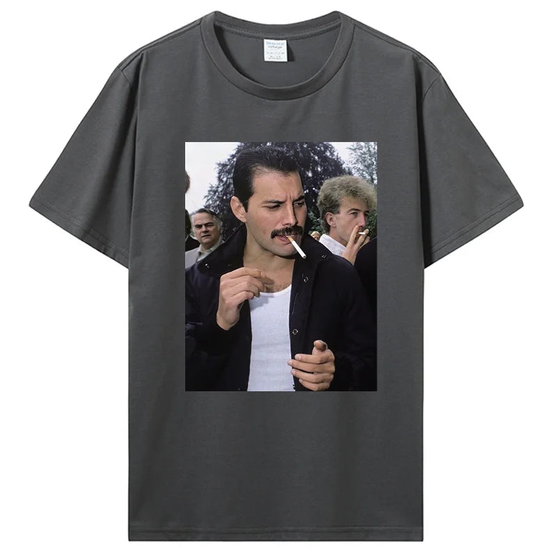 Freddie Mercury Smoking T-Shirt Rock Band Singer Punk Unisex T-Shirt Men Cotton Tshirt Tee Shirt