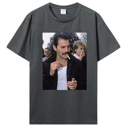 Freddie Mercury Smoking T-Shirt Rock Band Singer Punk Unisex T-Shirt Men Cotton Tshirt Tee Shirt