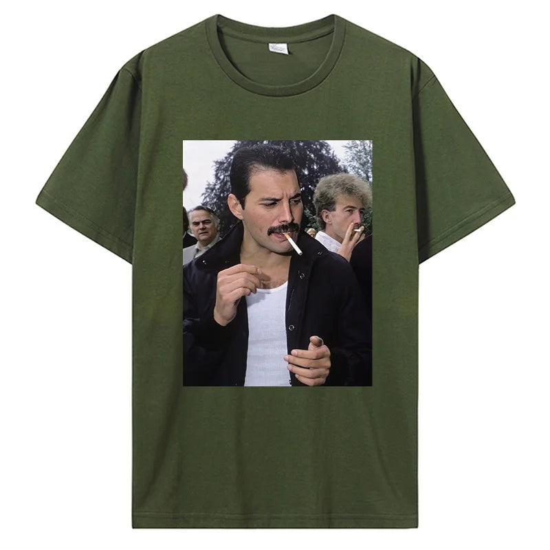Freddie Mercury Smoking T-Shirt Rock Band Singer Punk Unisex T-Shirt Men Cotton Tshirt Tee Shirt
