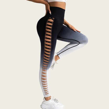 High-Waisted Seamless Yoga Pants with Hollow Design for Enhanced Hip Lift