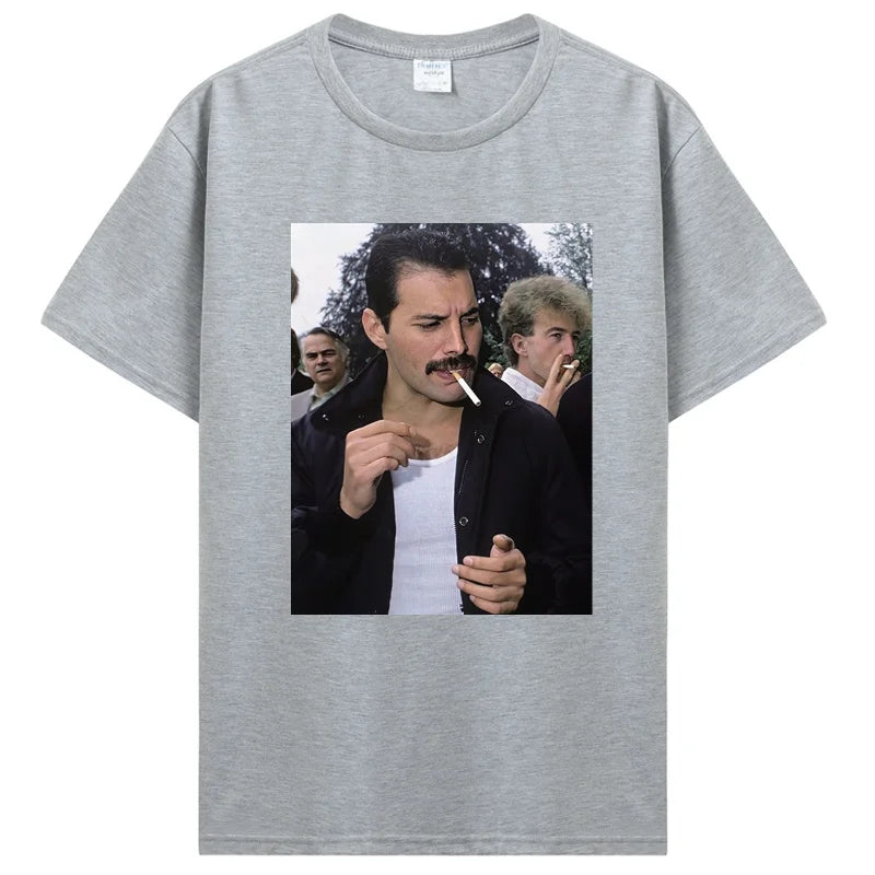 Freddie Mercury Smoking T-Shirt Rock Band Singer Punk Unisex T-Shirt Men Cotton Tshirt Tee Shirt