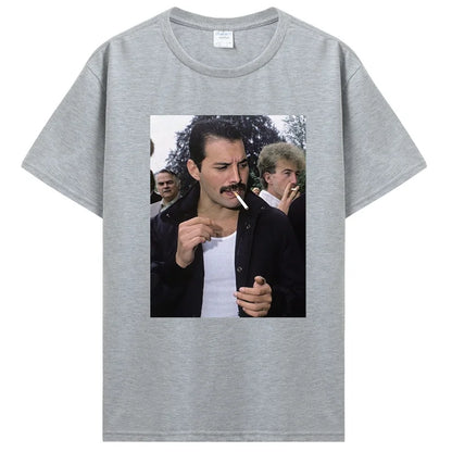 Freddie Mercury Smoking T-Shirt Rock Band Singer Punk Unisex T-Shirt Men Cotton Tshirt Tee Shirt