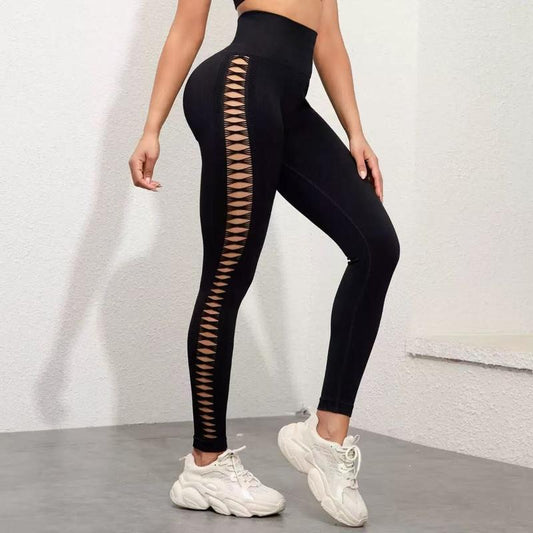 High-Waisted Seamless Yoga Pants with Hollow Design for Enhanced Hip Lift