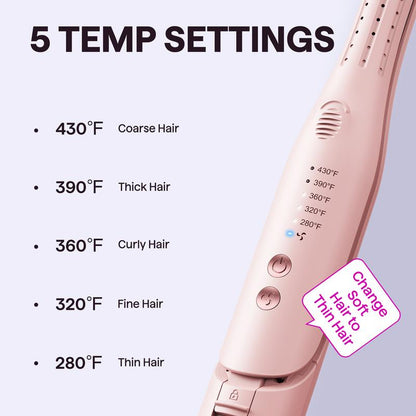 Wavytalk Cool Curl Pencil Airflow Styler - 0.65" Slim Barrel Curling Iron & Flat Iron with 360° Cool Airflow, 5 Temp Settings for Root Lift (Heat-Safe Design)