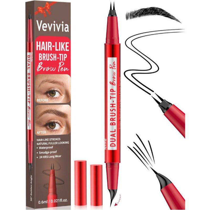 Vevivia Professional Eyebrow Pencils for Women - Dual-Brush-Tip & Curved Tip for Natural, Fuller-Looking Brows with Precise Hair-Like Strokes for All Brow Types, Long-Lasting Makeup