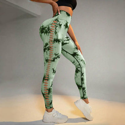 High-Waisted Seamless Yoga Pants with Hollow Design for Enhanced Hip Lift