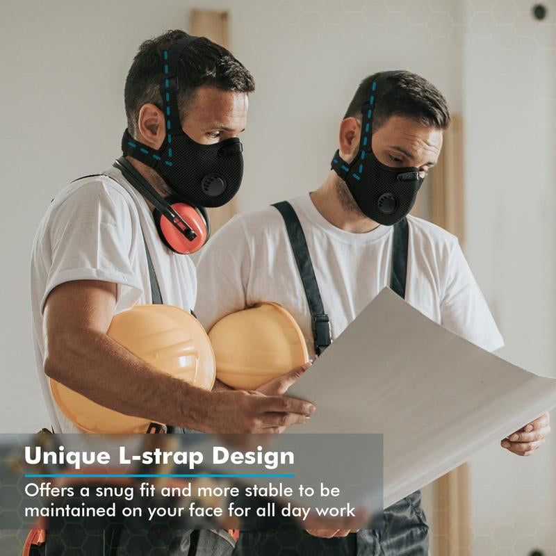 BASE CAMP M PRO Dust Mask - Comfortable Reusable Respirator with L-Shaped Head Strap Design for Woodworking, Landscaping, DIY, and Dust Protection - Single Pack