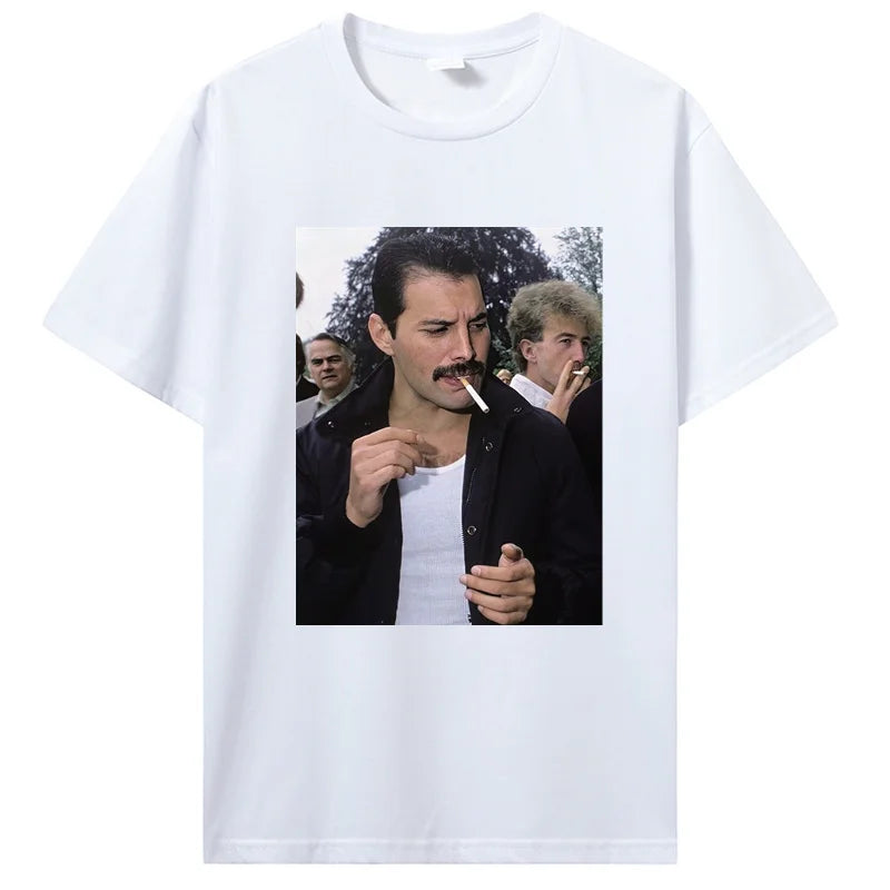 Freddie Mercury Smoking T-Shirt Rock Band Singer Punk Unisex T-Shirt Men Cotton Tshirt Tee Shirt