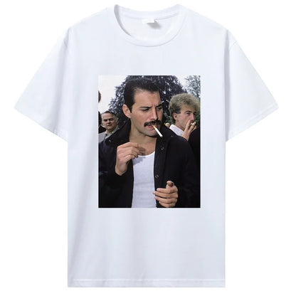 Freddie Mercury Smoking T-Shirt Rock Band Singer Punk Unisex T-Shirt Men Cotton Tshirt Tee Shirt