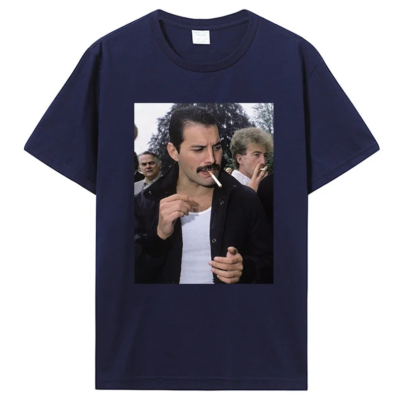 Freddie Mercury Smoking T-Shirt Rock Band Singer Punk Unisex T-Shirt Men Cotton Tshirt Tee Shirt