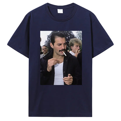 Freddie Mercury Smoking T-Shirt Rock Band Singer Punk Unisex T-Shirt Men Cotton Tshirt Tee Shirt