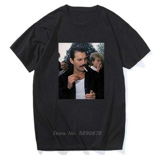 Freddie Mercury Smoking T-Shirt Rock Band Singer Punk Unisex T-Shirt Men Cotton Tshirt Tee Shirt