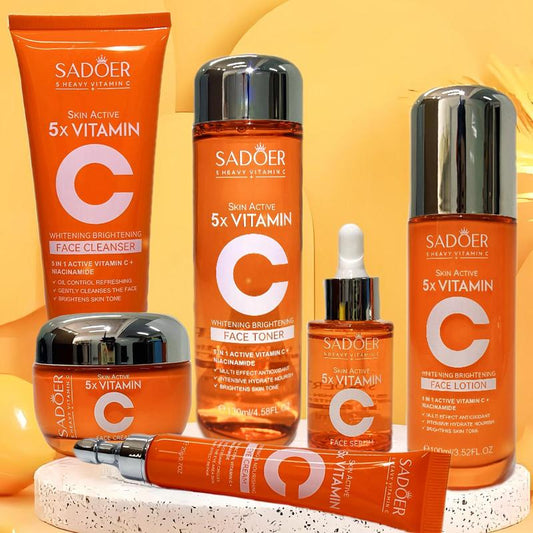 SADOER Vitamin C Skin Care Set with Cleanser, Toner, Face Serum, Face Cream, and Eye Cream, Face Lotion,Skin Care Products for Teenage Girls, Gentle Skin Cleaning & Care Travel Size Kit Daily