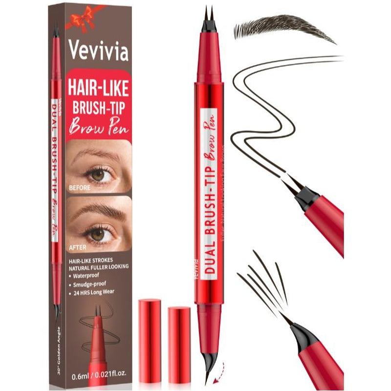 Vevivia Professional Eyebrow Pencils for Women - Dual-Brush-Tip & Curved Tip for Natural, Fuller-Looking Brows with Precise Hair-Like Strokes for All Brow Types, Long-Lasting Makeup