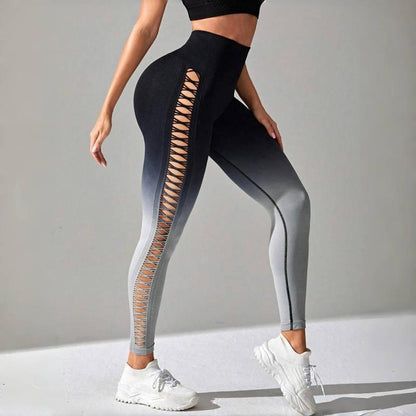 High-Waisted Seamless Yoga Pants with Hollow Design for Enhanced Hip Lift